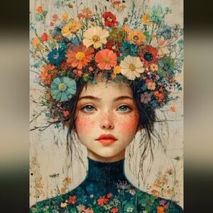 3pc=Beautiful Girl With Flowers On Hair Print SPECIAL